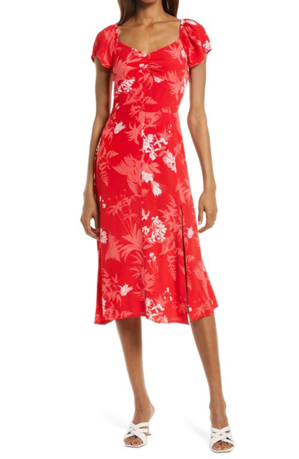 Chelsea28 Red Floral Slit Dress
