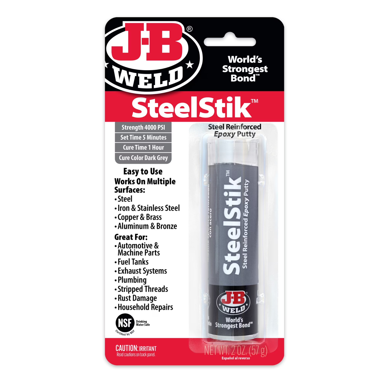 J-B Weld 8267 SteelStik Steel Reinforced Epoxy Putty Stick - 2 oz. J-B Weld 8267 SteelStik Steel Reinforced Epoxy Putty Stick - 2 oz.