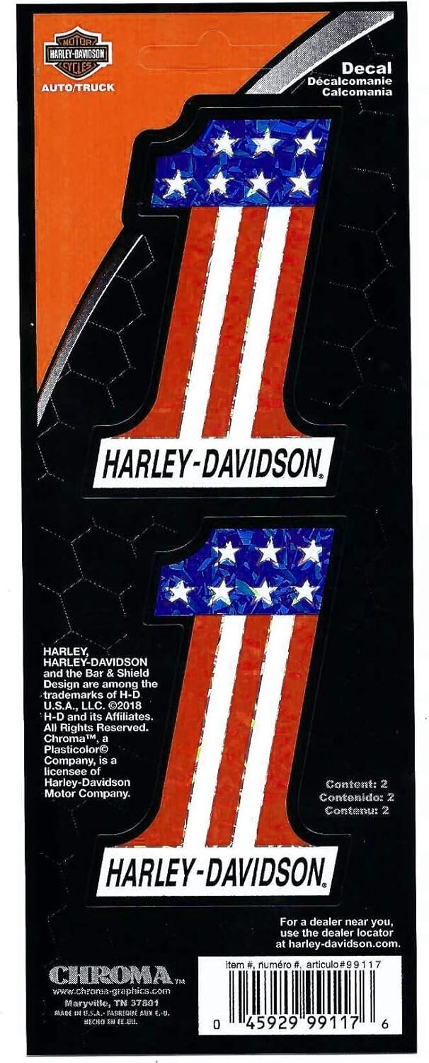 Harley-Davidson #1 Stars and Stripes Decals, 2 Red, White & Blue Decals, 3 Harley-Davidson #1 Stars and Stripes Decals, 2 Red, White & Blue Decals, 3