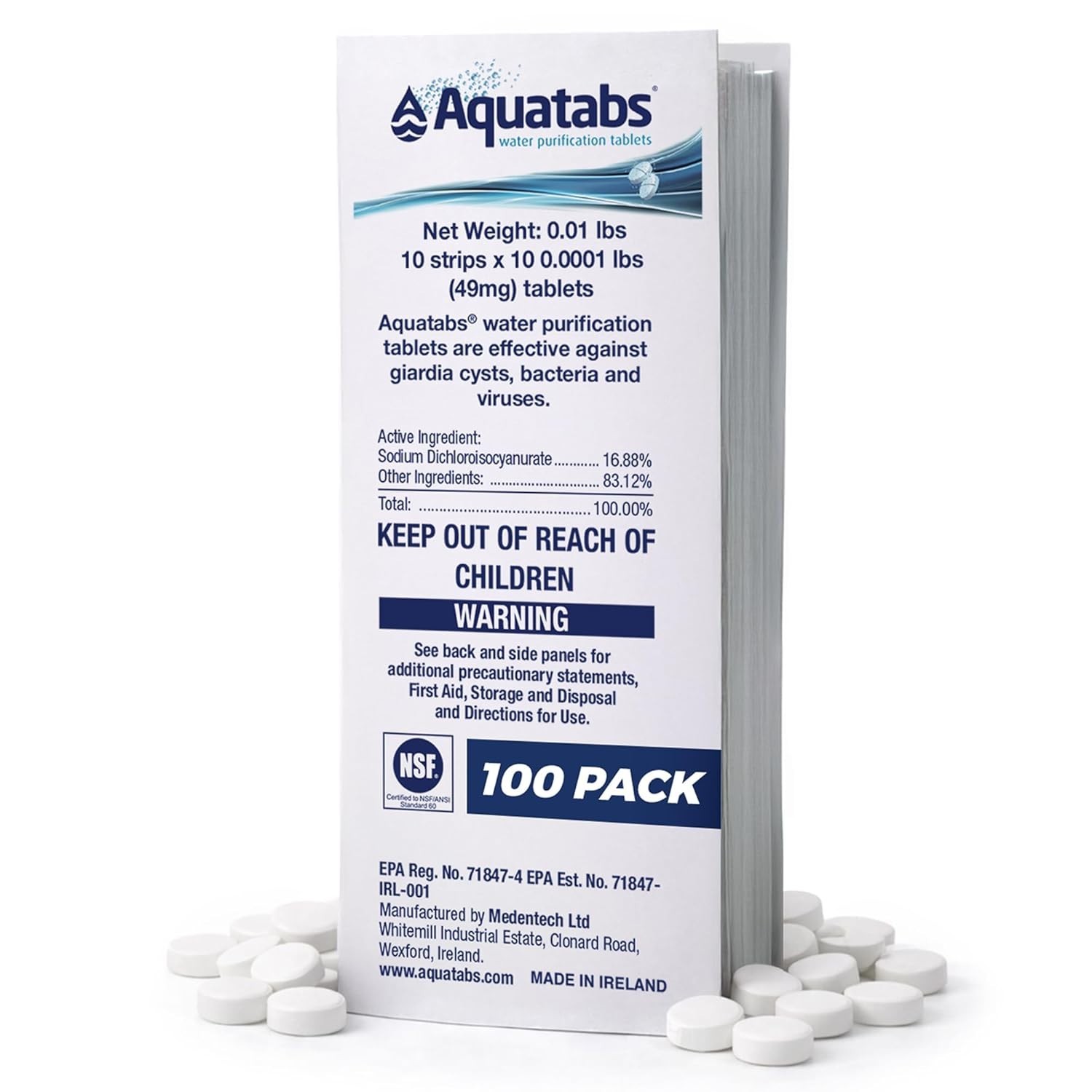 Aquatabs 49mg Water Purification Tablets. 100 Pack (Expires: November 2027) Aquatabs 49mg Water Purification Tablets. 100 Pack (Expires: November 2027)