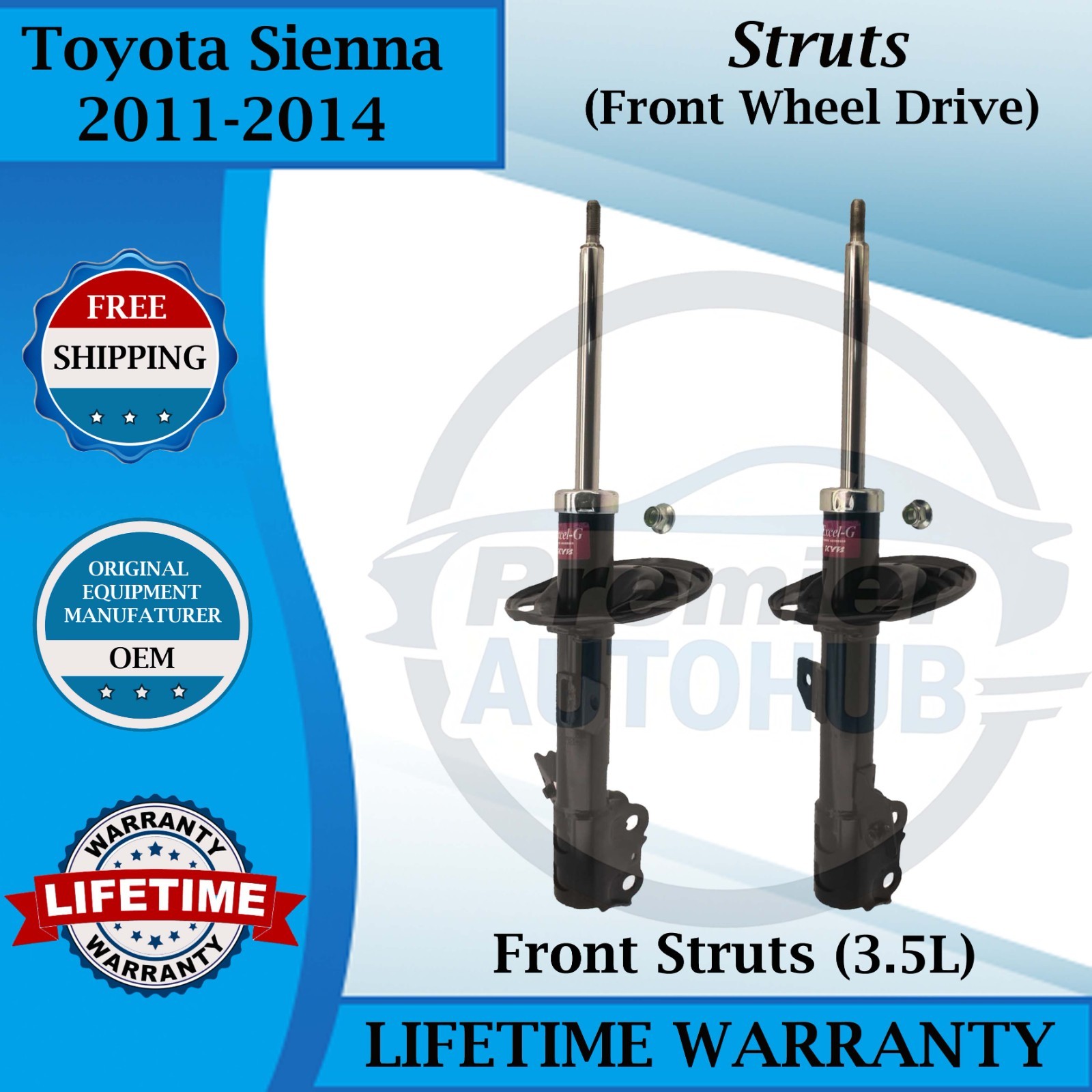 KYB OEM Front Struts For 2011-2014 Toyota Sienna 3.5L 2WD Lifetime Warranty