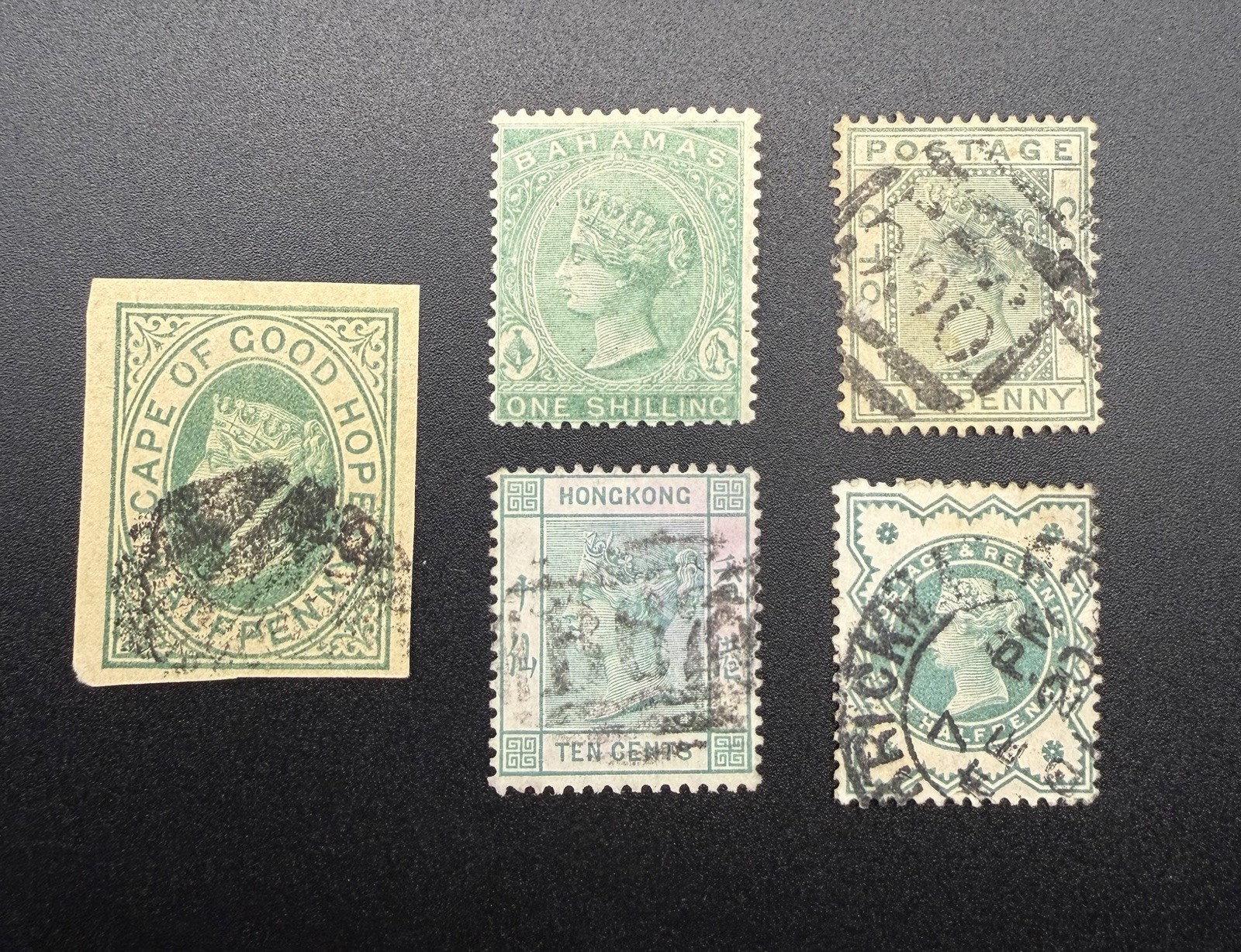 GB / Colonies Victoria lot of 5 QV stamps : Bahamas / HK / COGH / GC / Envelope