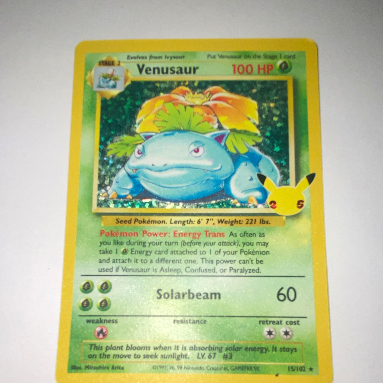 Pokemon TCG Venusaur 15/102 Base Set Holo Rare Unlimited EN 1999 100 HP Pokemon TCG Venusaur 15/102 Base Set Holo Rare Unlimited EN 1999 100 HP