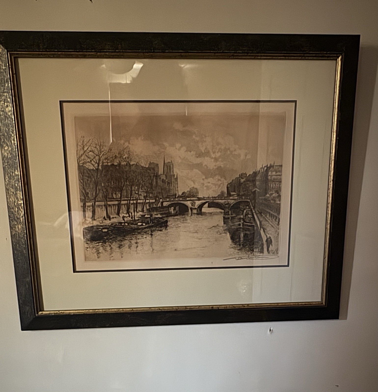 Rare CAROLINE ARMINGTON Paris Etching Le Pont St. Michel PENCIL SIGNED Original