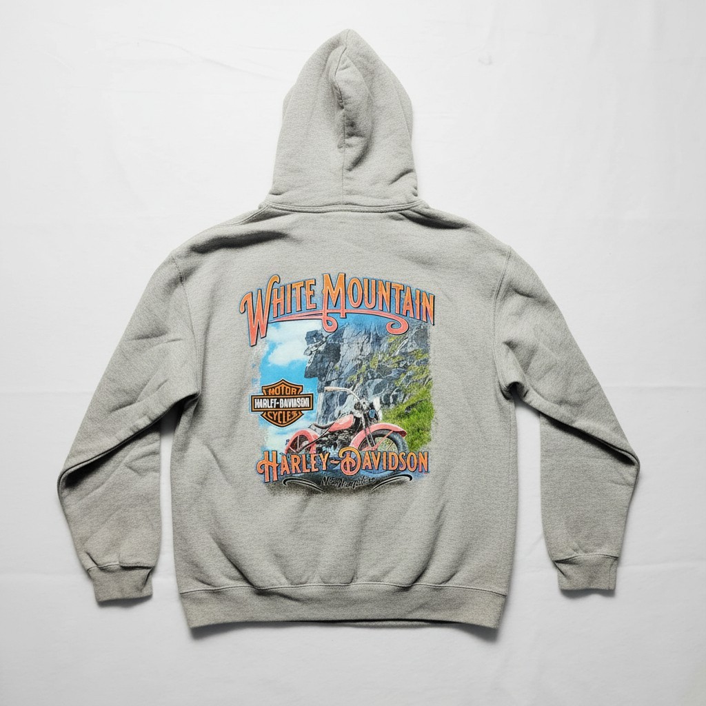 Harley-Davidson Men\'s White Mountain NH Dealer Fleece Pullover Hoodie - Gray NWT