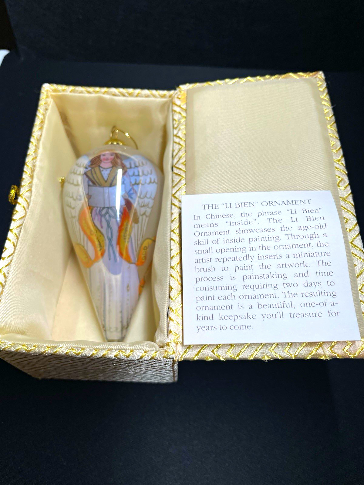 Vintage 2002 Li Bien Painted inside Glass Angel Xmas Ornament in Original Box Vintage 2002 Li Bien Painted inside Glass Angel Xmas Ornament in Original Box