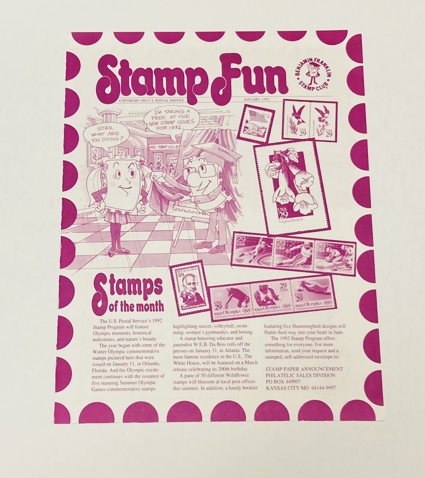 Vintage January 1992 Benjamin Franklin Stamp Club Stamp Fun Puzzle Pamphlet 2B Vintage January 1992 Benjamin Franklin Stamp Club Stamp Fun Puzzle Pamphlet 2B