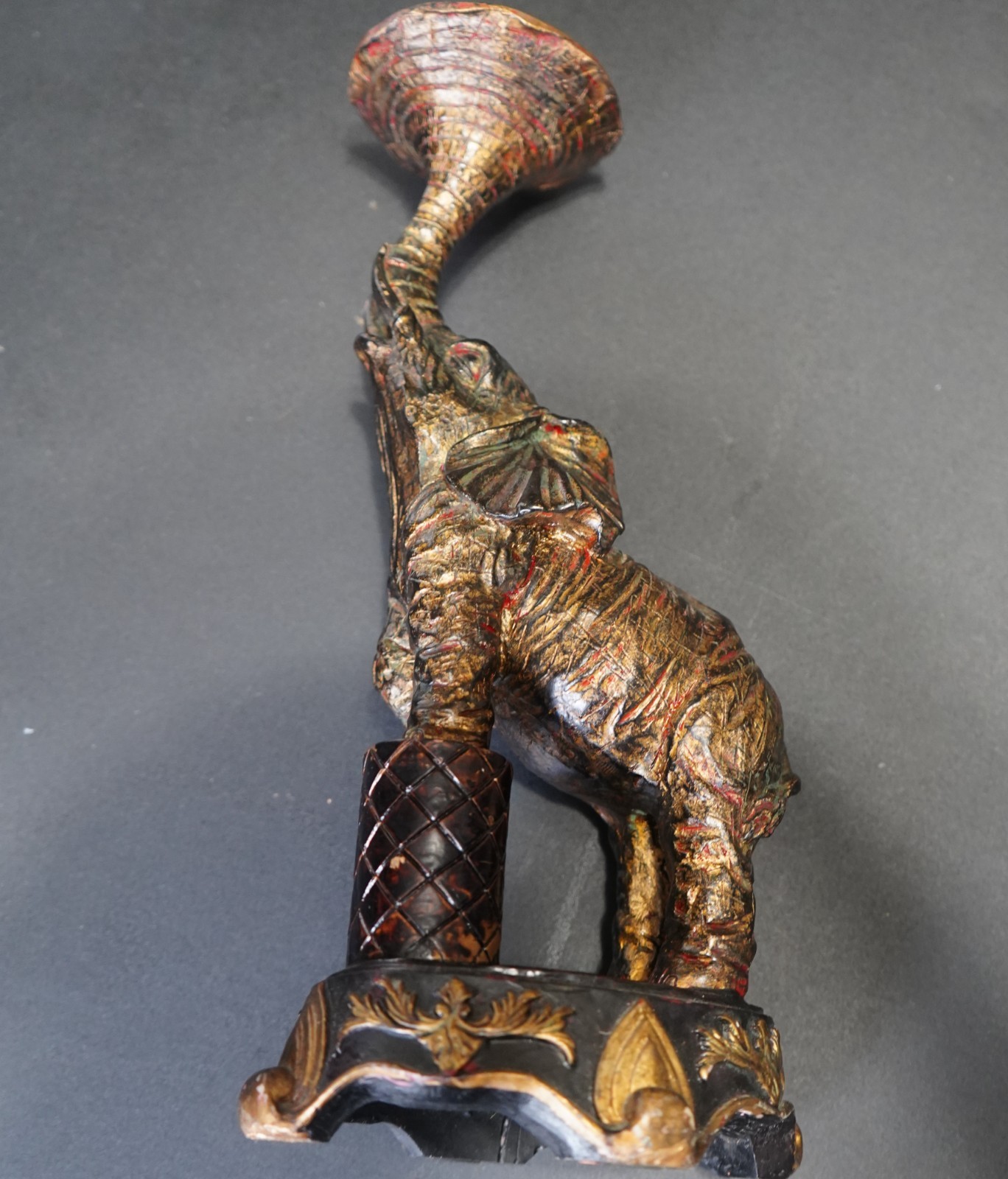 Vintage Ornate Bombay Elephant Candlestick Holder Trunk Up Vintage Ornate Bombay Elephant Candlestick Holder Trunk Up