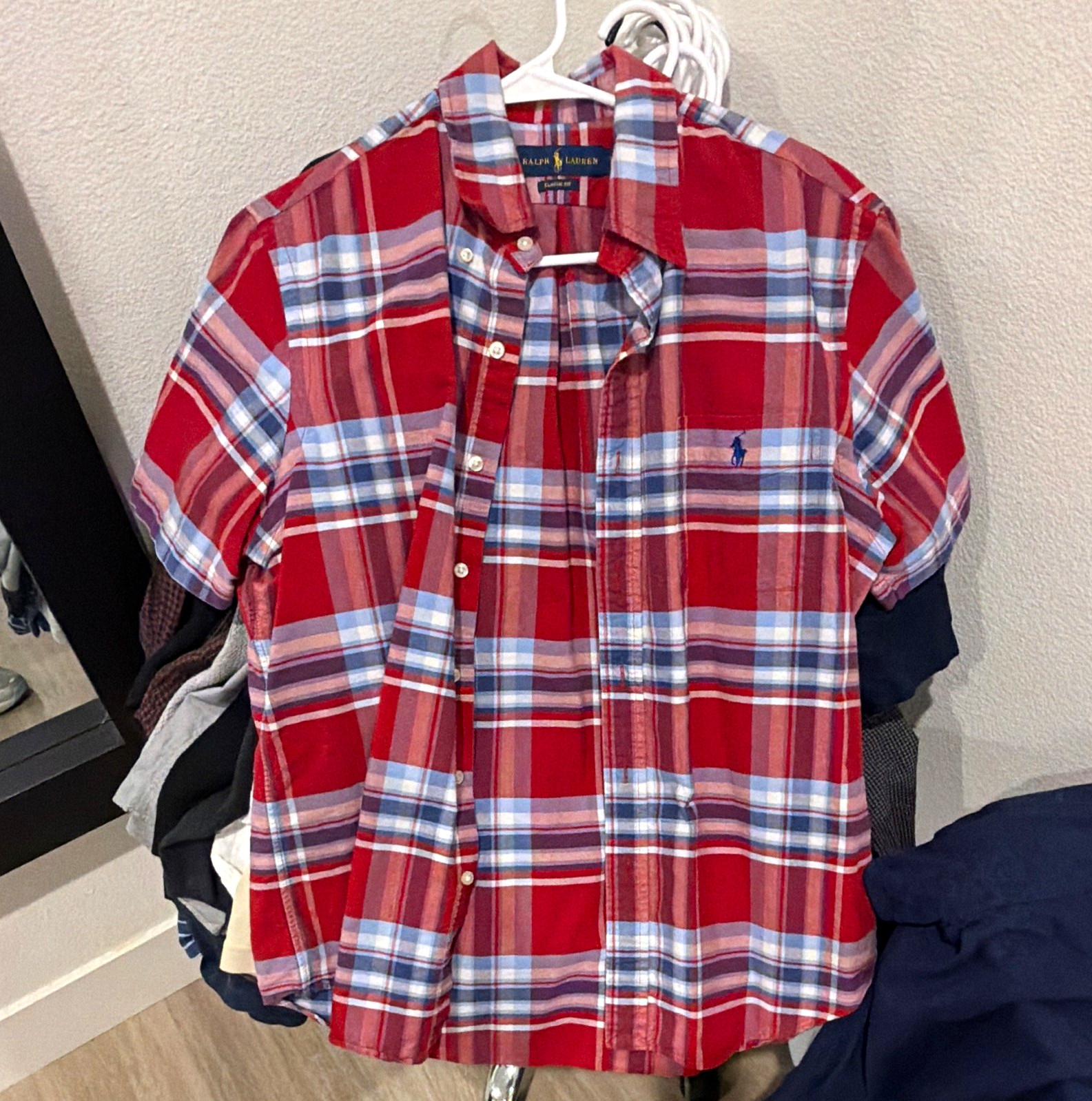 Ralph Lauren Classic Fit Plaid Red/Blue/White Short Sleeve Cotton Shirt L Ralph Lauren Classic Fit Plaid Red/Blue/White Short Sleeve Cotton Shirt L
