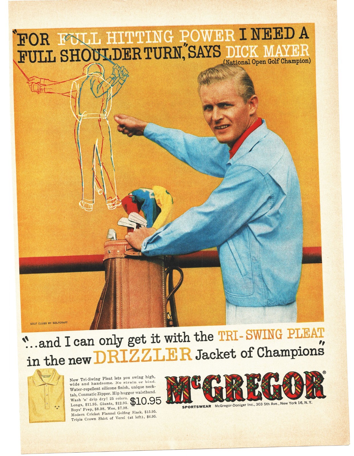 1958 McGregor Drizzler Jacket Vintage Print Ad Dick Mayer Golf Champion 1958 McGregor Drizzler Jacket Vintage Print Ad Dick Mayer Golf Champion