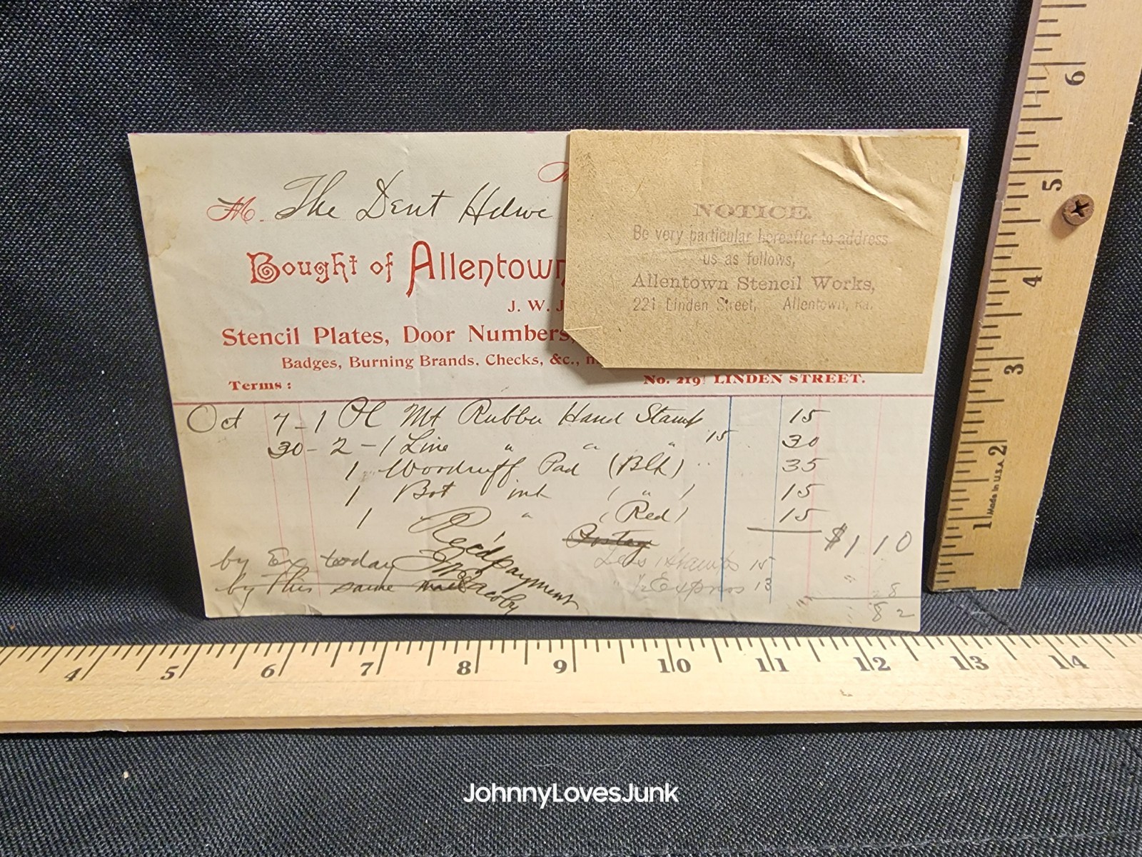 Antique 1800\'s Letter/Bill Allentown Stencil Works  Pennsylvania PA