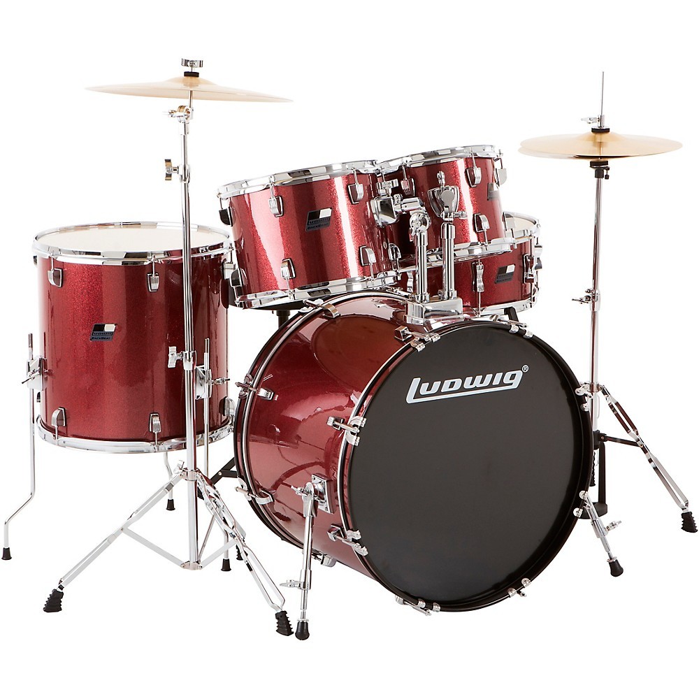 Ludwig Backbeat Complete 5Piece Drum Set wHardware, Cymbals Wine Red Sparkle