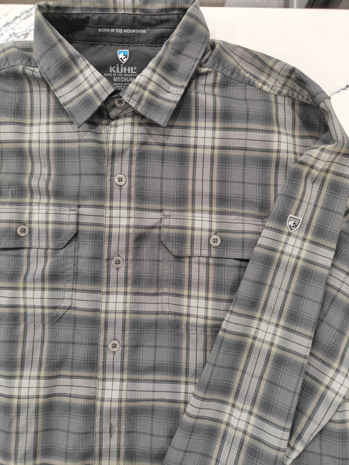 Kuhl Shirt Men Medium Grey Plaid Response Quick Dry Button Down Shirt Kuhl Shirt Men Medium Grey Plaid Response Quick Dry Button Down Shirt