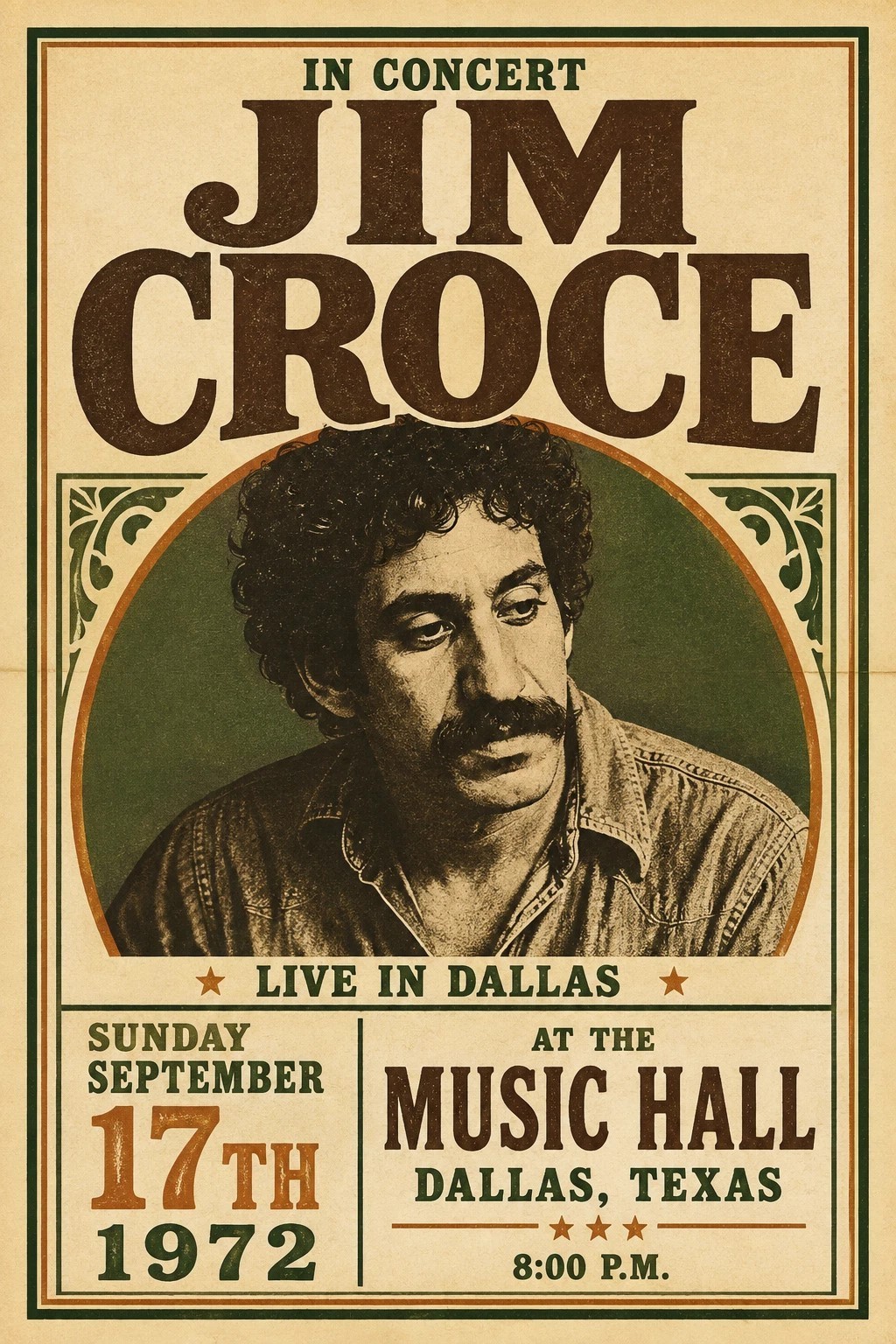 1972 JIM CROCE CONCERT POSTER WALL ART PRINT DALLAS TEXAS SIZE 11X17INCH