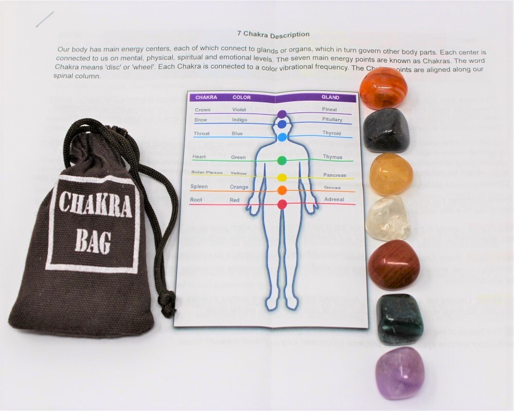7 Chakra Tumbled Stones, Instructions & Carry Pouch (Crystal Healing Stone Set)