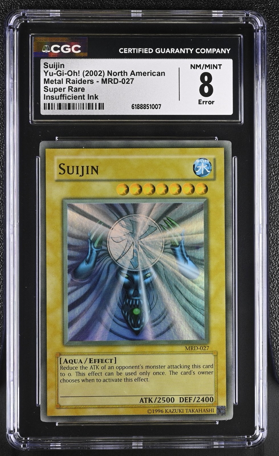 2002 Yu-Gi-Oh Suijin MRD-027 FADED Super Rare CGC 8 Vintage Error 2002 Yu-Gi-Oh Suijin MRD-027 FADED Super Rare CGC 8 Vintage Error