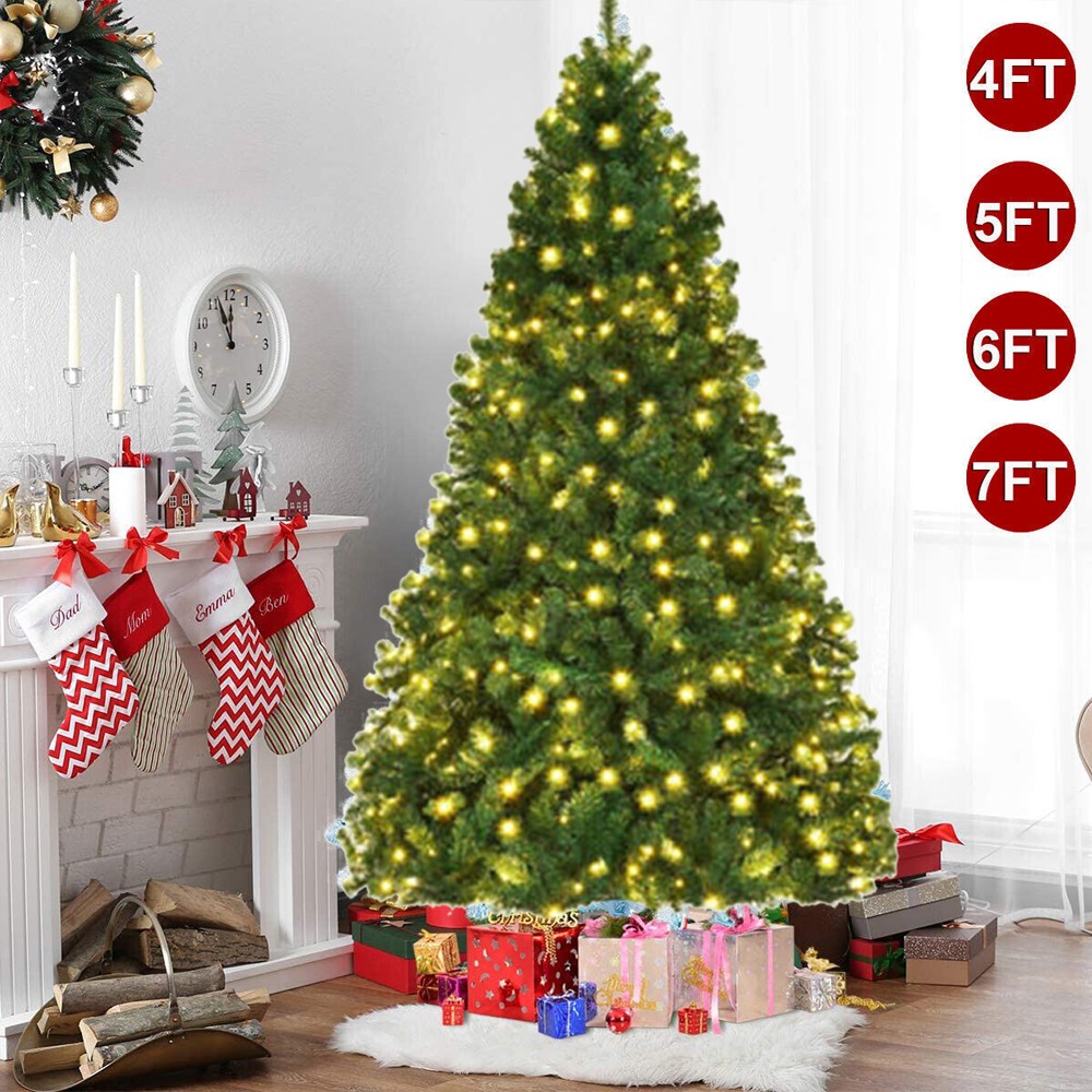 4/5/6/7ft Artificial Green Christmas Tree With Lights Decoration Festival Xmas