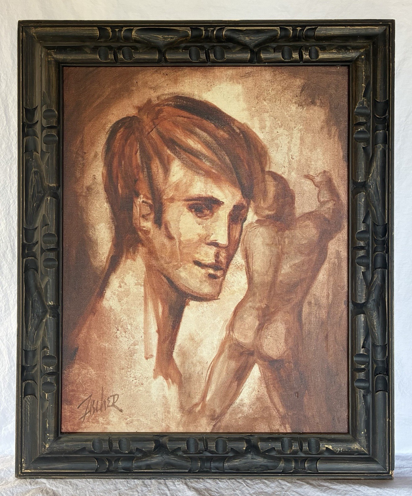 Original Oil Painting - Monochromatic Expressionist Male Portrait - Frame 28x34” Original Oil Painting - Monochromatic Expressionist Male Portrait - Frame 28x34”