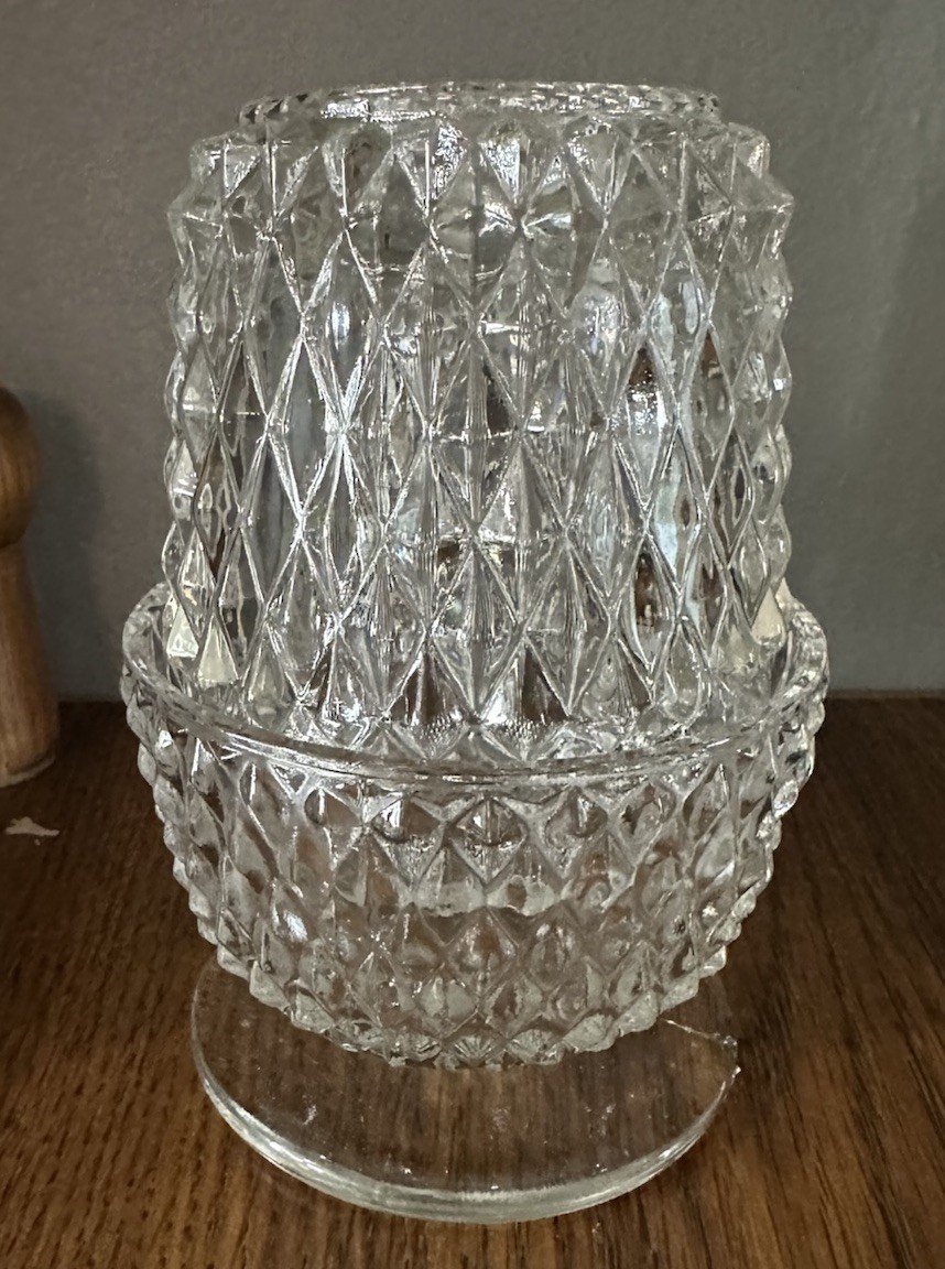 Vintage Indiana Glass Fairy Lamp Clear Diamond Point Candle Holder 2 Piece Set Vintage Indiana Glass Fairy Lamp Clear Diamond Point Candle Holder 2 Piece Set