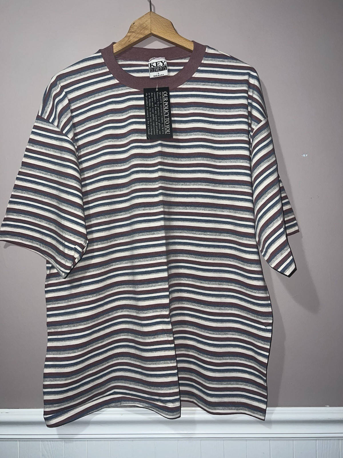VINTAGE DEADSTOCK 1990\'s KEY ELEMENTS STRIPED T SHIRT grunge baggy
