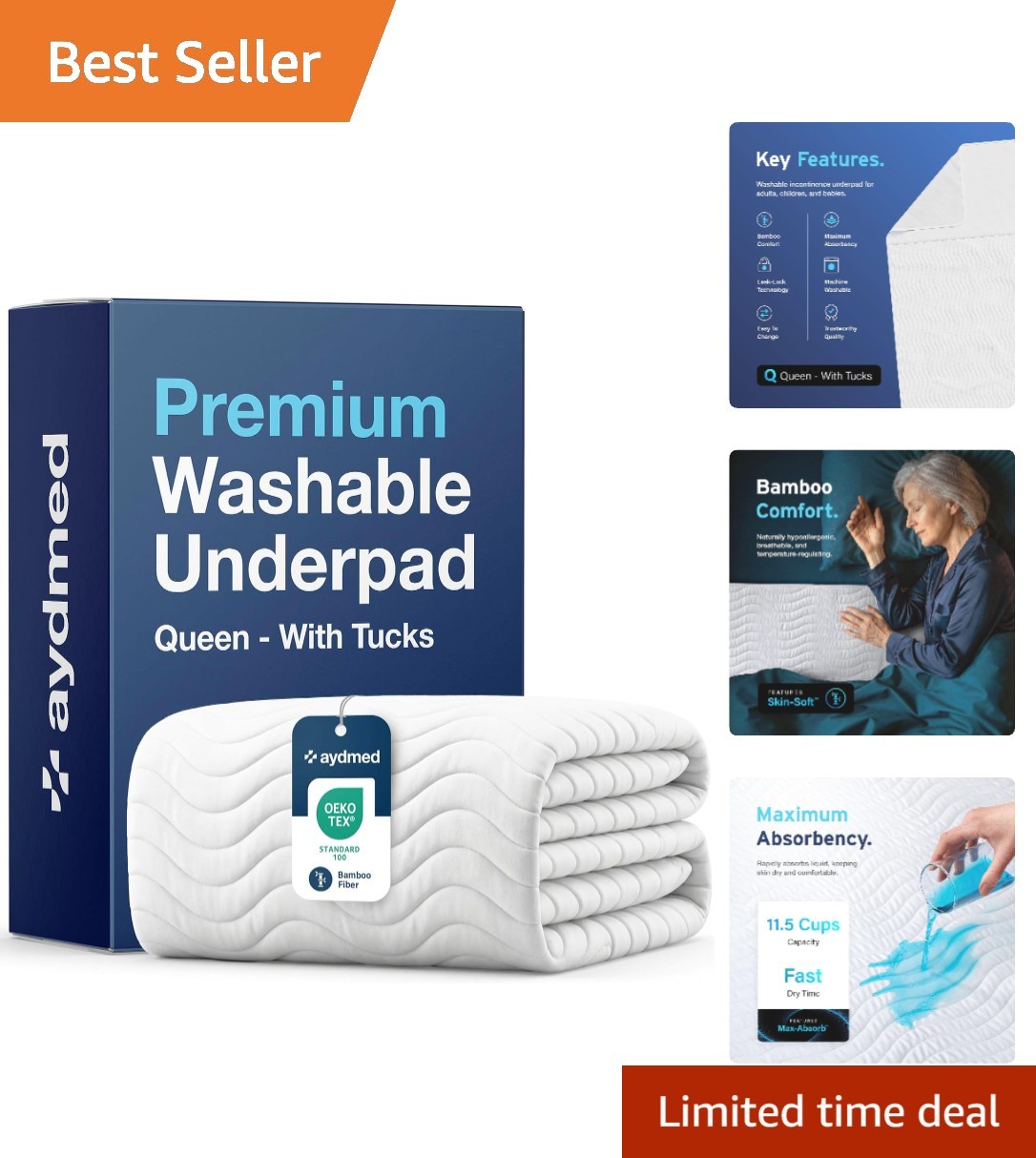 Breathable Bamboo Incontinence Bed Pad - Waterproof, Machine Washable, 36\