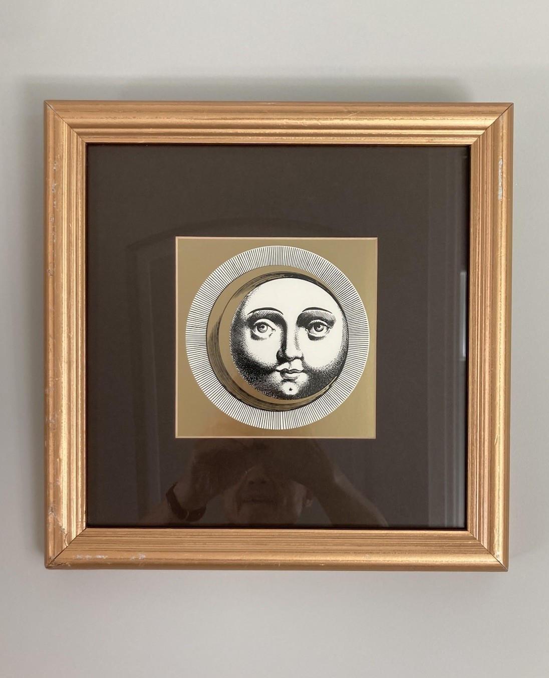 Vintage Piero Fornasetti Sol E Luna Sun & Moon Serigraph Foil Print Gilt Framed