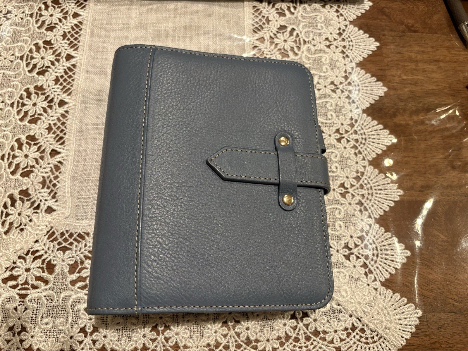 Franklin covey Vintage Aurora Full Grain Italian Leather Compact Dusty Blue Rare Franklin covey Vintage Aurora Full Grain Italian Leather Compact Dusty Blue Rare