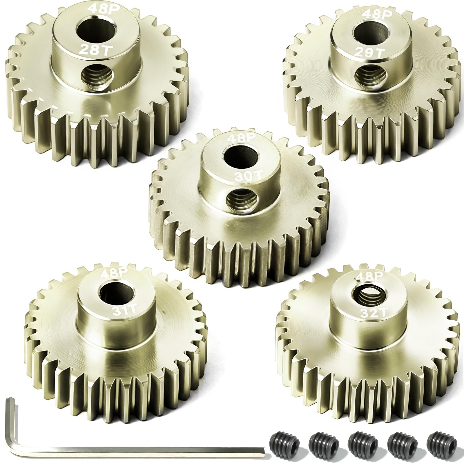 5Pcs 48P Aluminum Alloy Pinion Gear Set 28T 29T 30T 31T 32T, 3.175mm Bore