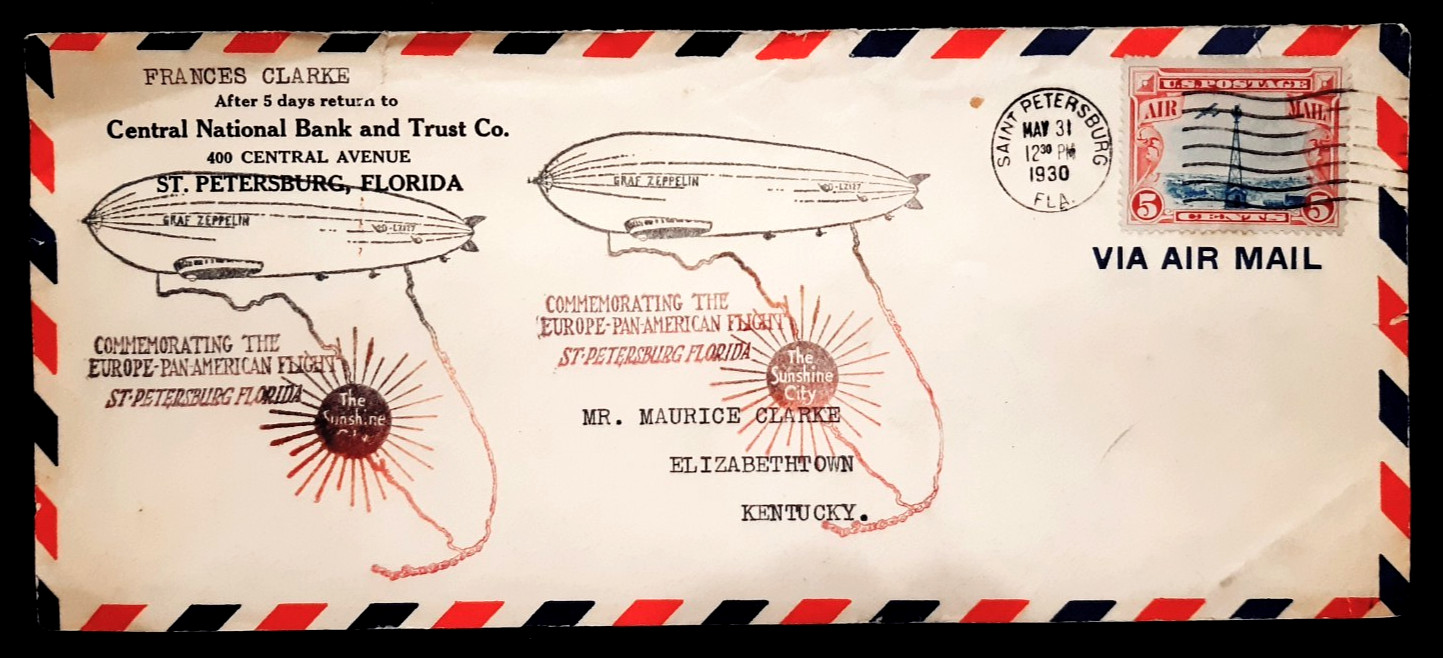 🔥US #C11 AirMail GRAF ZEPPELIN 1930 Pan-American Flight Cover ~ Scarce