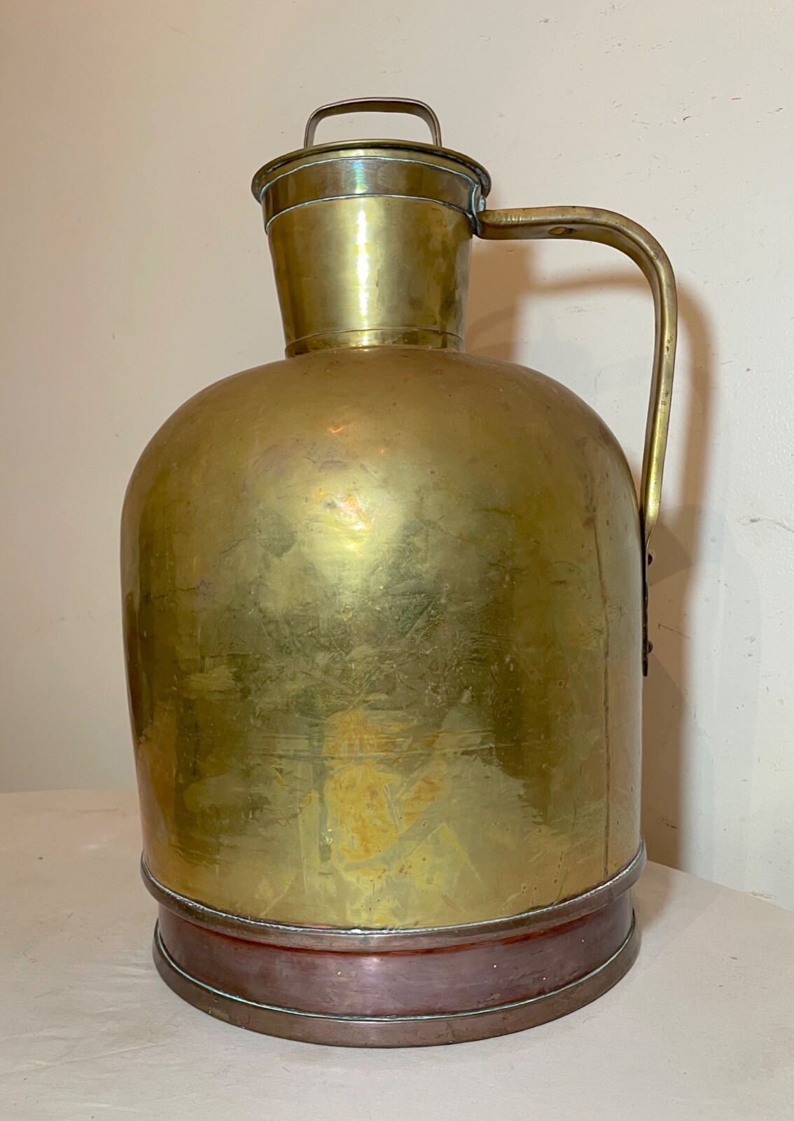 Large heavy 19th century brass copper Civil War Navy water milk jug metalware Large heavy 19th century brass copper Civil War Navy water milk jug metalware