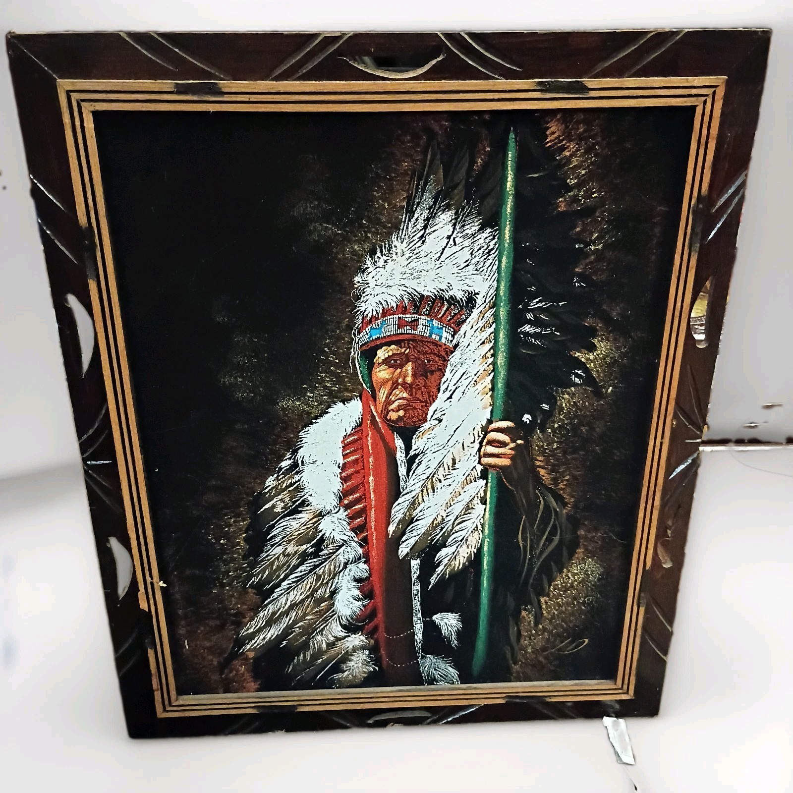 Vintage Howard Terpning Strength of Eagles Canvas Painting Mexican Wood Frame