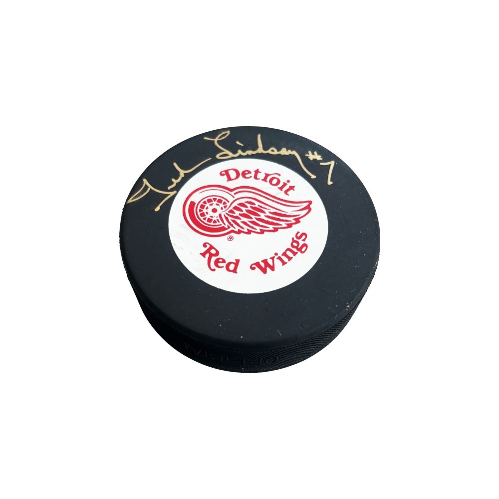 TED LINDSAY Signed Detroit Red Wings Puck - (Exact Photo Shown) - 00786 TED LINDSAY Signed Detroit Red Wings Puck - (Exact Photo Shown) - 00786