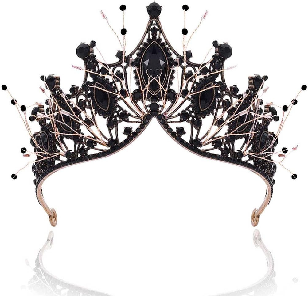 Black Crown Rhinestone Baroque Queen Crowns Tiaras for Women | Gothic Taira Prom