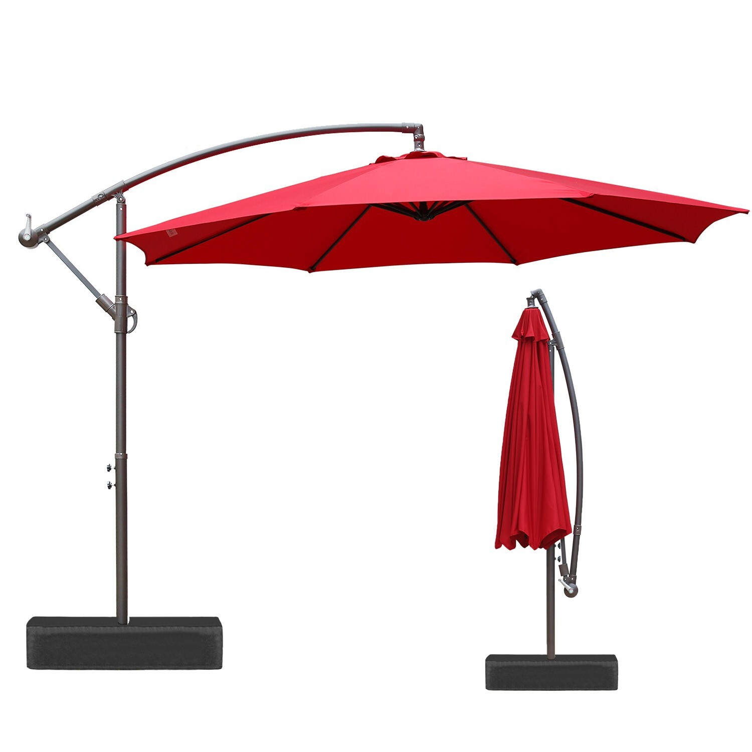 Aoodor 10ft Offset Patio Umbrella Cantilever Hanging Market Umbrella with Base Aoodor 10ft Offset Patio Umbrella Cantilever Hanging Market Umbrella with Base