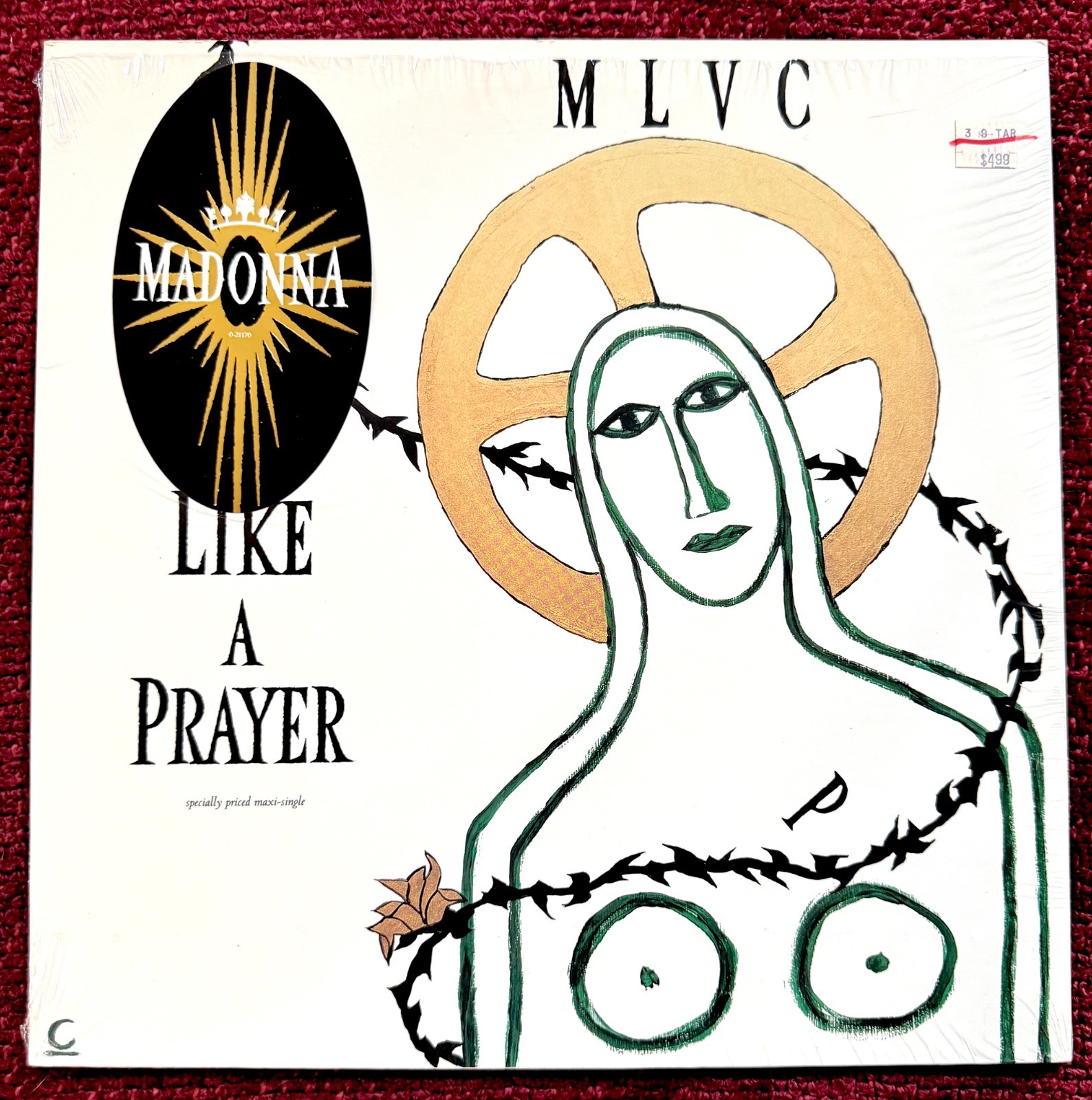 MADONNA LIKE A PRAYER US NAME STICKER PROMO HYPE NUN BOOBS SEAN PENN LP RECORD