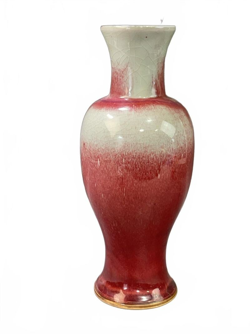 Vintage Chinese Porcelain Vase Langyao w Ox-Blood Red White Crackle Glaze 14 Vintage Chinese Porcelain Vase Langyao w Ox-Blood Red White Crackle Glaze 14