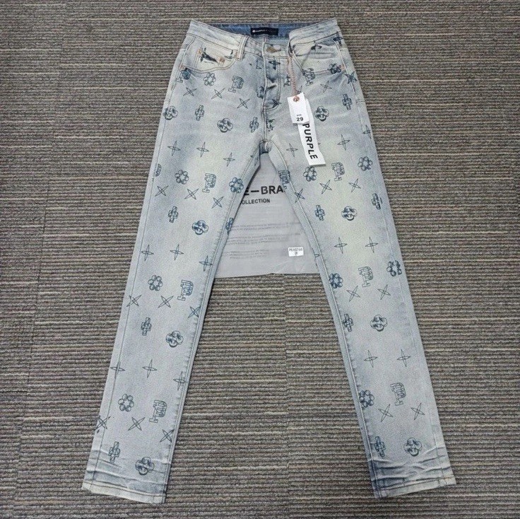 Purple-brand Paint Over Jacquard Monogram Jeans Mens Sz 29x32 Blue NWOT
