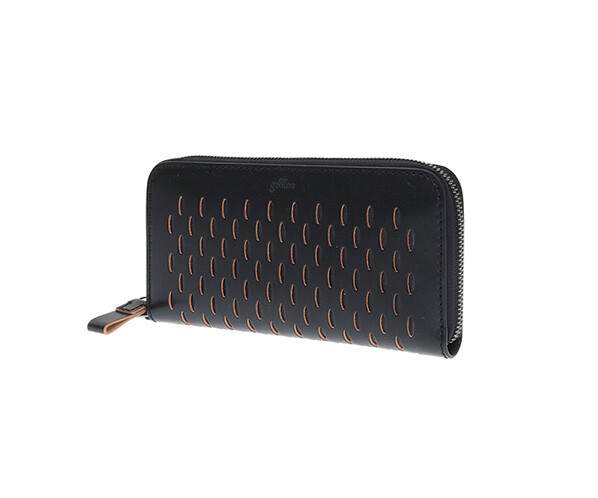 Genten Vent Round Wallet Cow Leather Black 8 Pockets Japan Brand