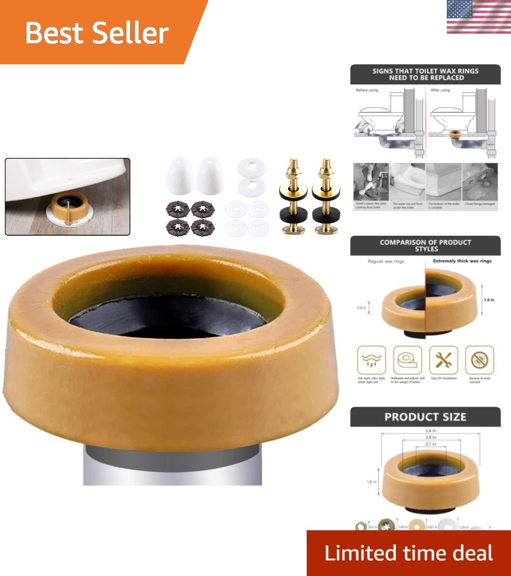 Extra Thick Toilet Wax Ring Replacement Kit with Bolts & Caps, 1.6'' Thick | ... Extra Thick Toilet Wax Ring Replacement Kit with Bolts & Caps, 1.6'' Thick | ...