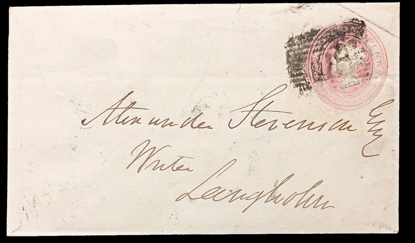 1852 Victorian Postal Stationery Cover – Dumfries to Langholm – 1d Pink Embossed