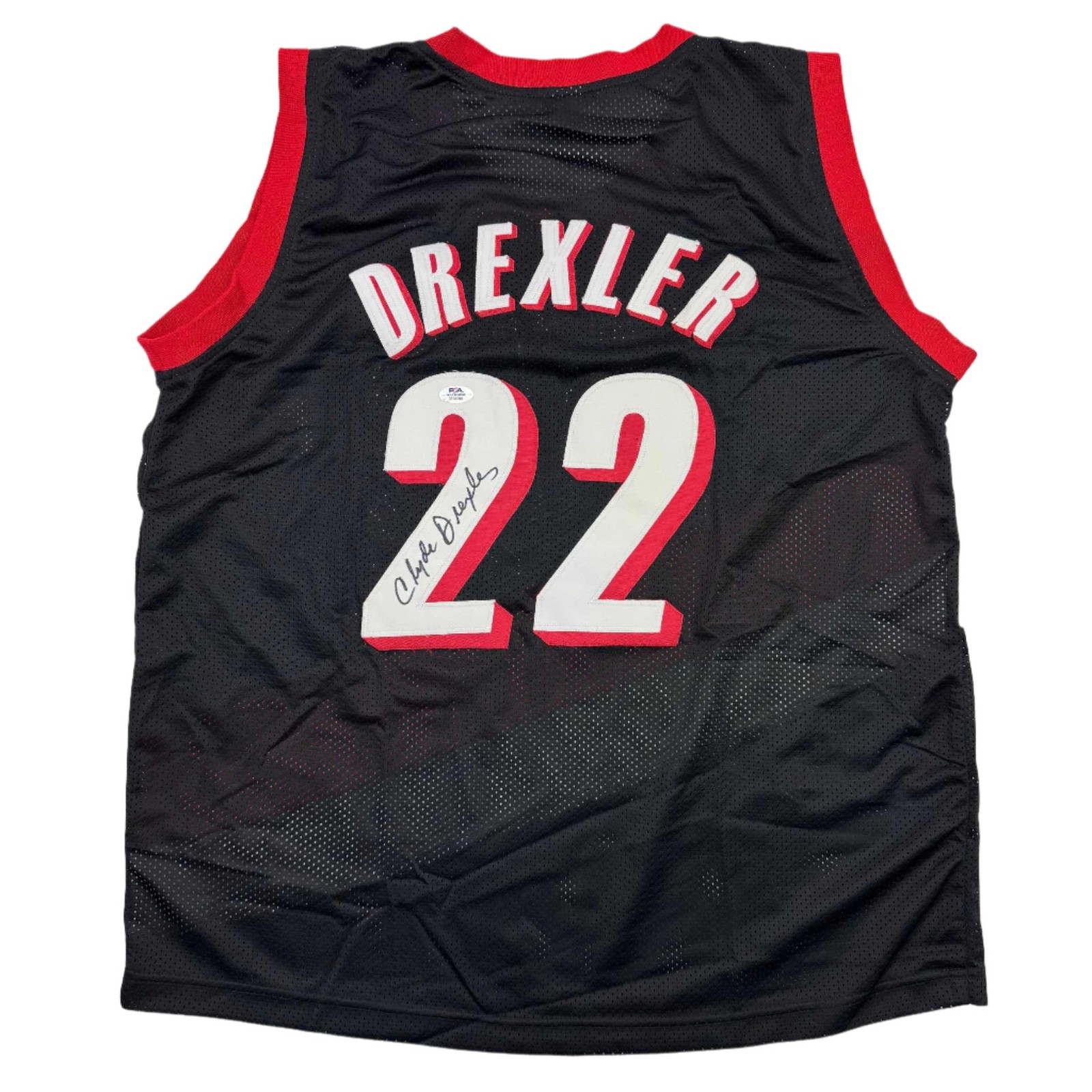 Autographed/Signed Clyde Drexler Portland Black Basketball Jersey PSA COA Autographed/Signed Clyde Drexler Portland Black Basketball Jersey PSA COA