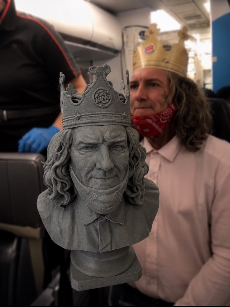 Burger King Guy Plane 3D Printed Advertising Sculpture, Gray, 7in Tall Burger King Guy Plane 3D Printed Advertising Sculpture, Gray, 7in Tall
