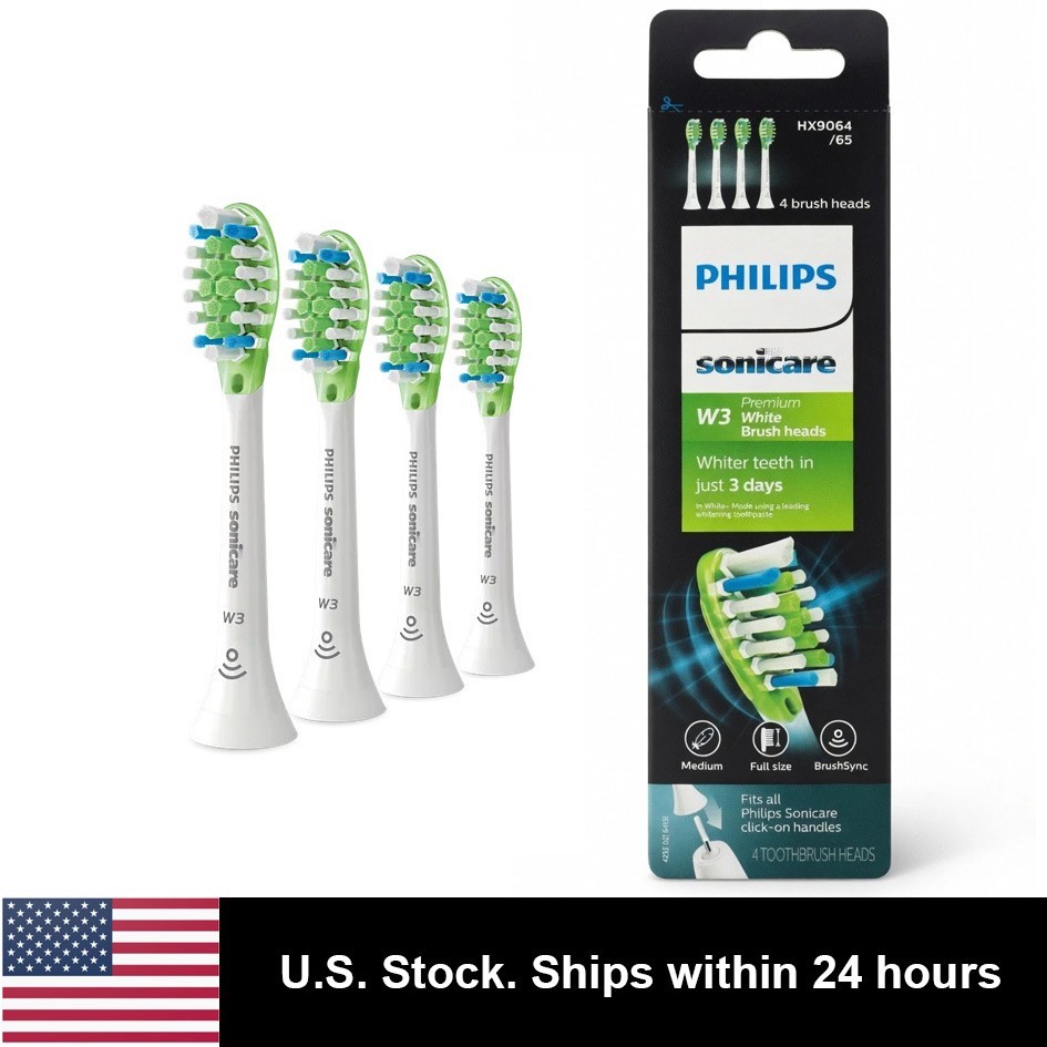 4 Pack Philips Sonicare W3 Premium White Brush Heads For DiamondClean - White