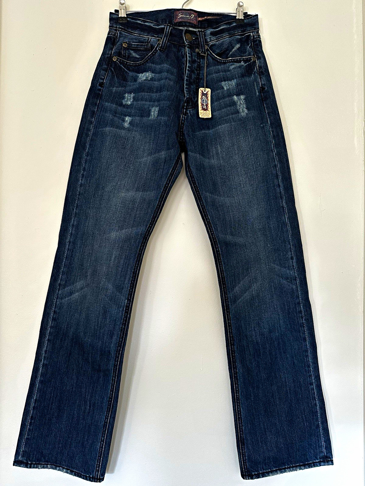 Seven7 Men’s Blue Dark Wash Distressed Bootcut Jeans Regular Fit 5-Pocket Seven7 Men’s Blue Dark Wash Distressed Bootcut Jeans Regular Fit 5-Pocket