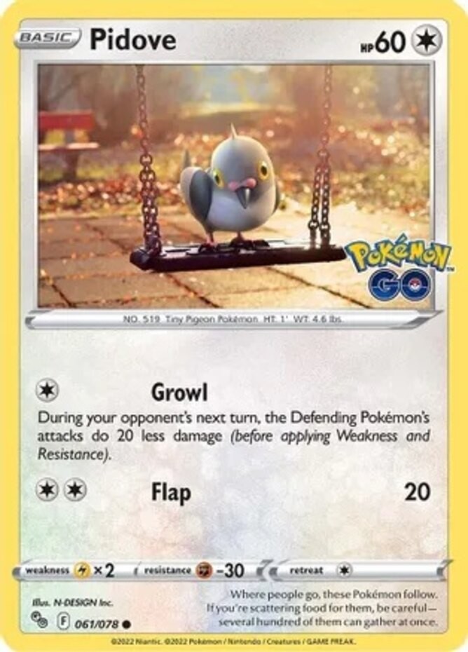 Pidove - 061/078 - Common (Near Mint) Pokemon Go - Colorless Pokémon