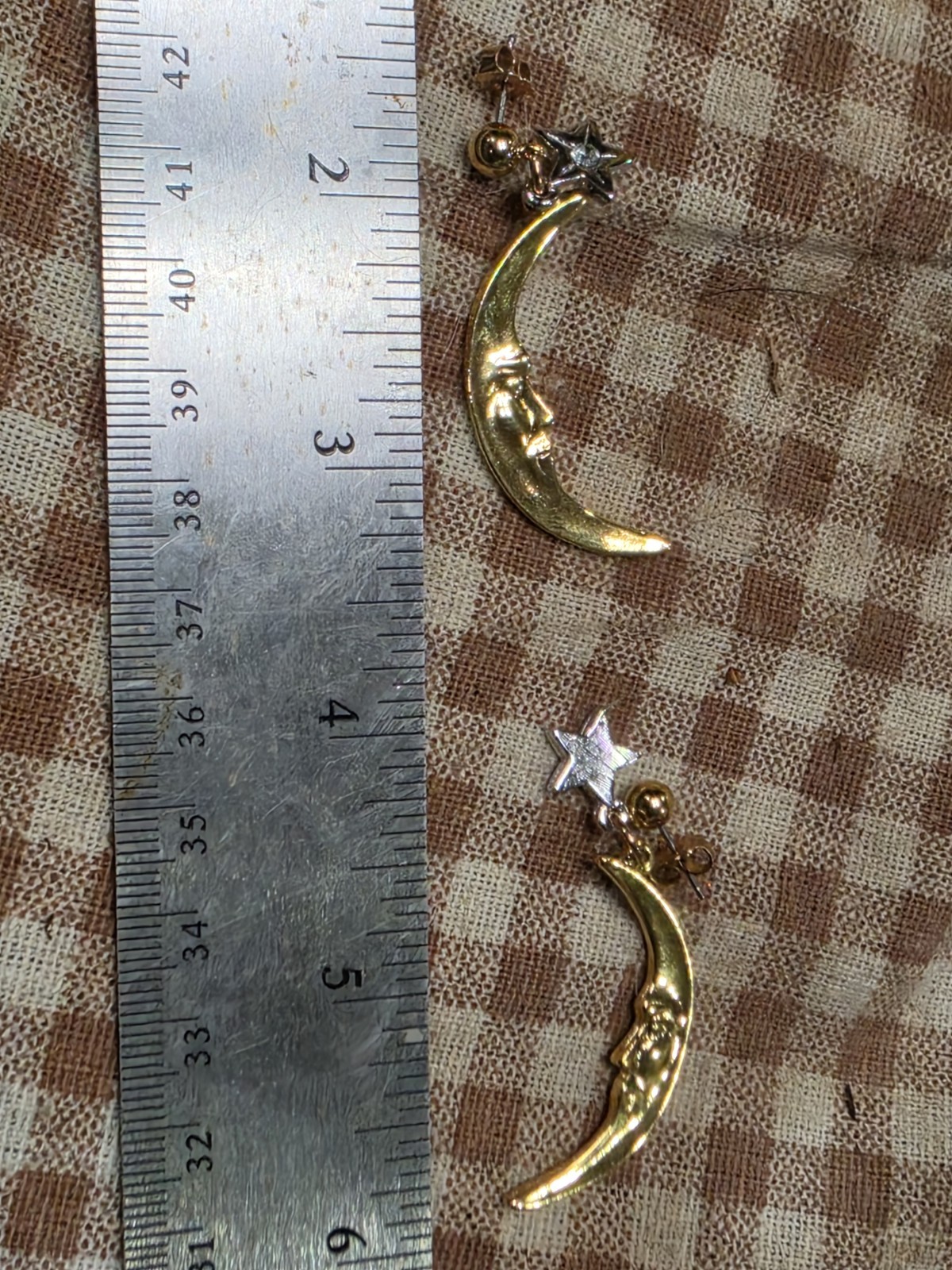 Vintage Ultra Craft Signed Celestial Earrings Man In The Moon Star Rhinestone...