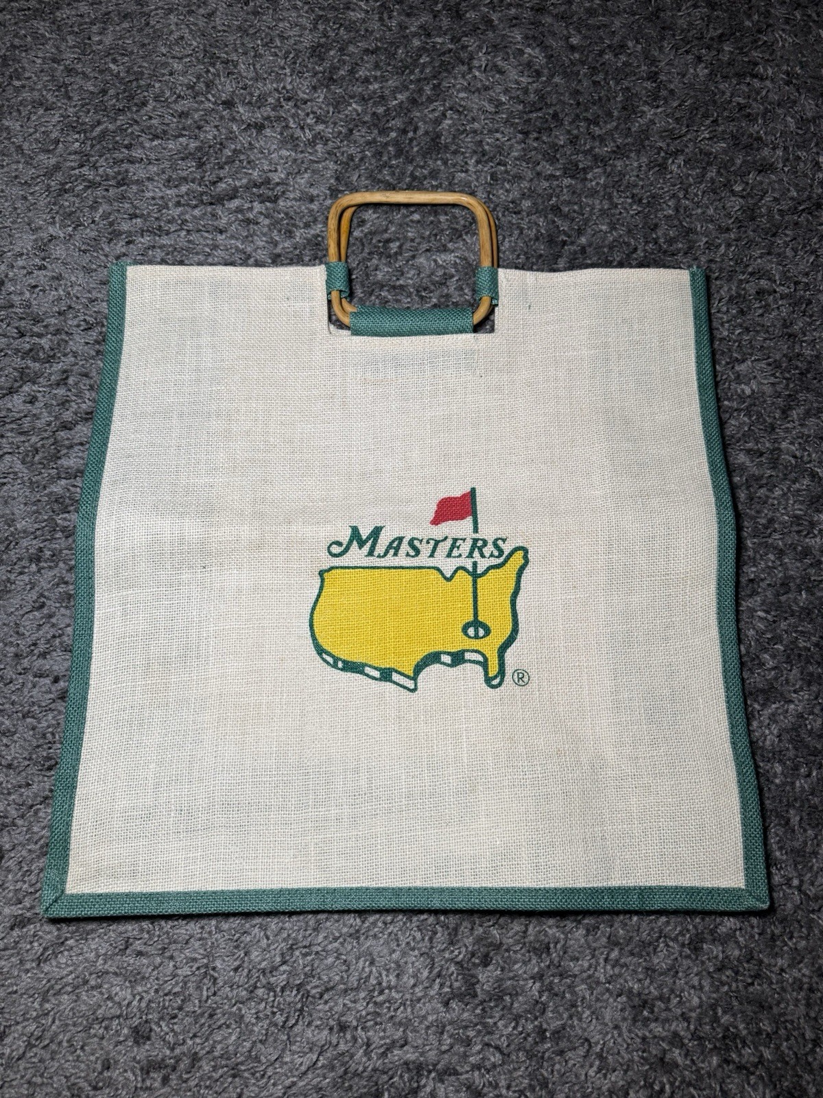 NEW Augusta National Masters Golf Jute Burlap Bag with Bamboo Handles 18X18 NEW Augusta National Masters Golf Jute Burlap Bag with Bamboo Handles 18X18