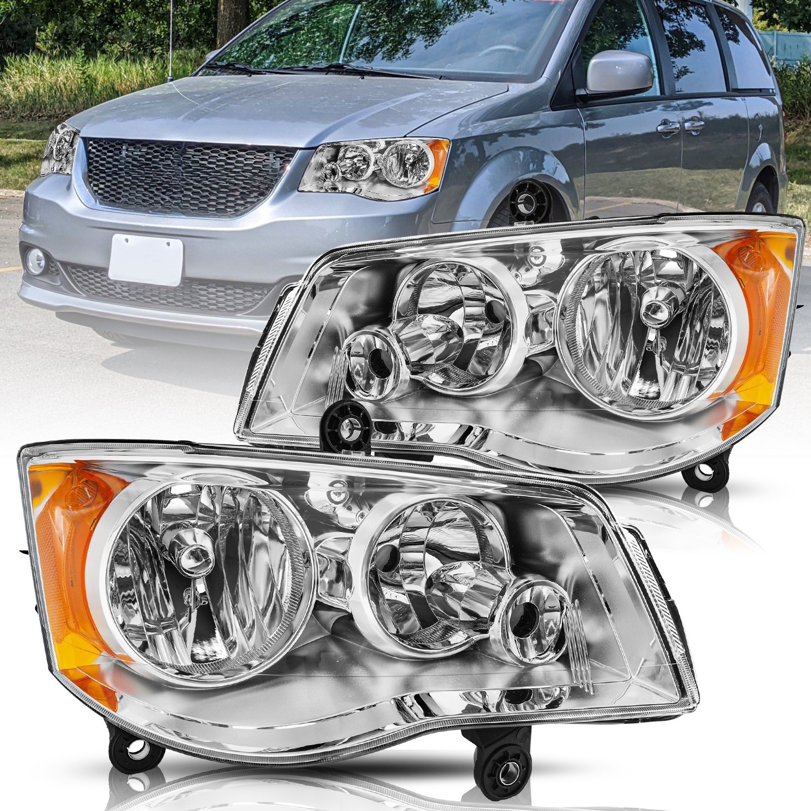 2pc Headlight For 08-16 Chrysler Town&Country 11-20 Dodge Grand Caravan Headlamp