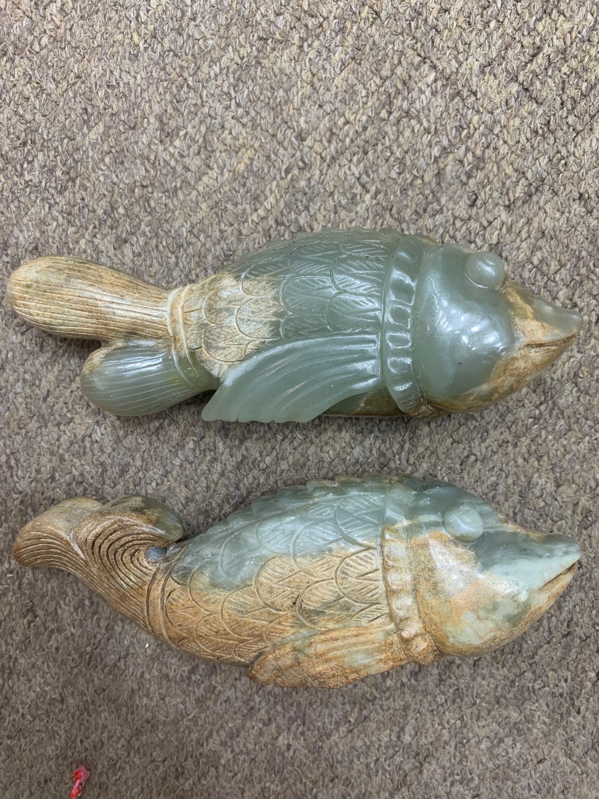 2Pcs Large Unique Chinese Old HeTian Jade Hand Carved *Fish* Statue