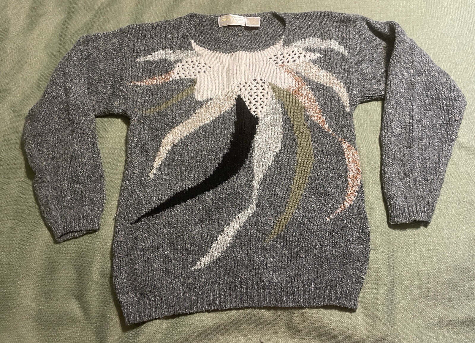 vintage “CAREER GUILD” (CG) WOOL SWEATER WOMEN’S L large GRAY PULL-OVER L/S nice
